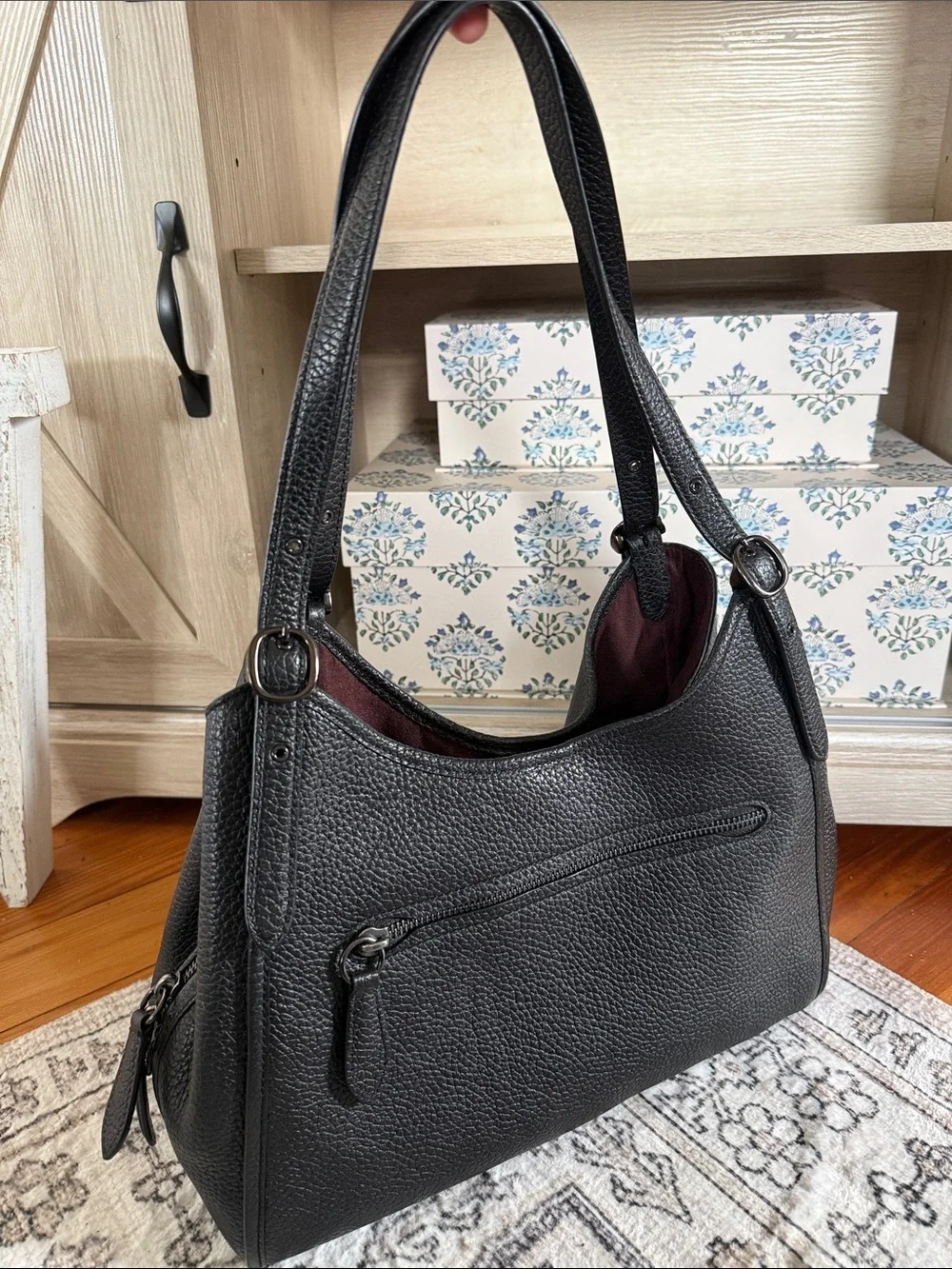 Coach Lori Shoulder Bag Black Pebbled Leather Hobo Purse - Picture 3 of 5